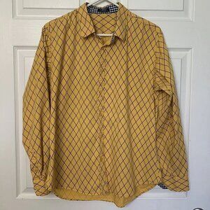 Coofandy XL Yellow Black Plaid Button Up Long Sleeve Shirt